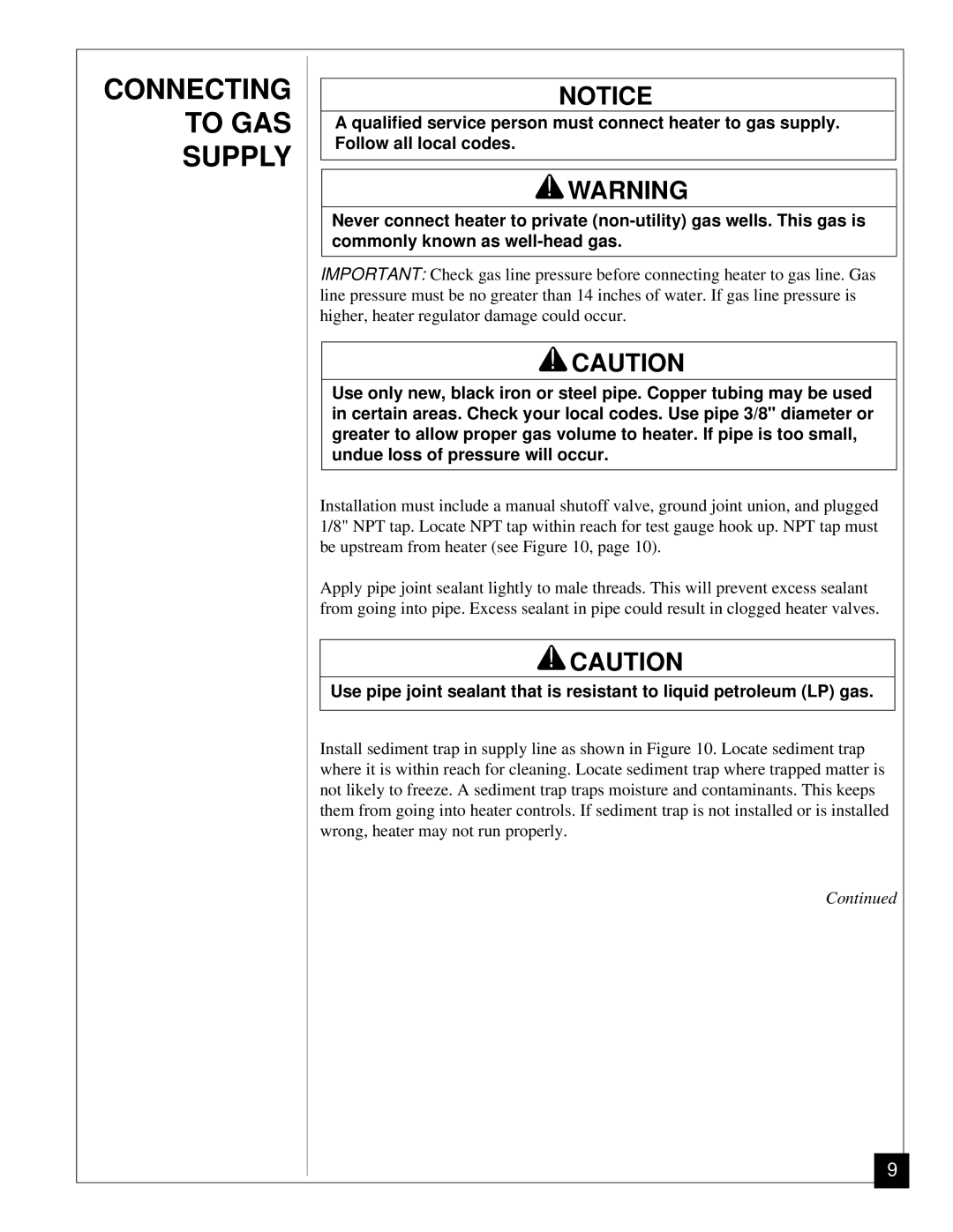 Vanguard Heating VN12, VN6A installation manual Connecting to GAS Supply 