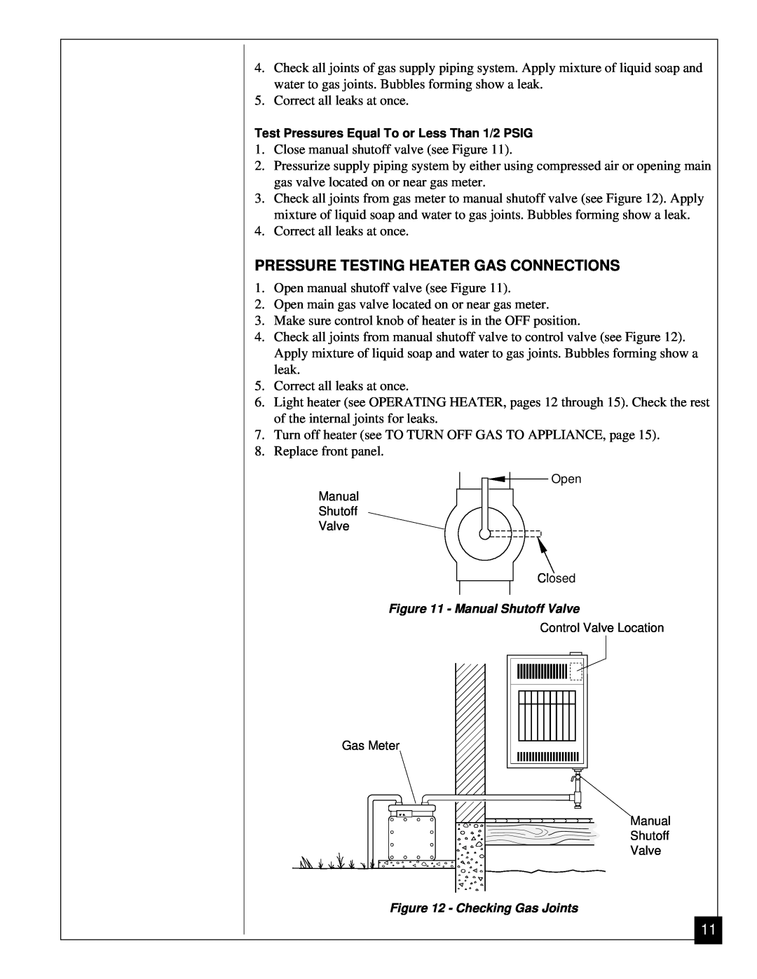 Vanguard Heating VN12, VN6A installation manual Pressure Testing Heater Gas Connections 