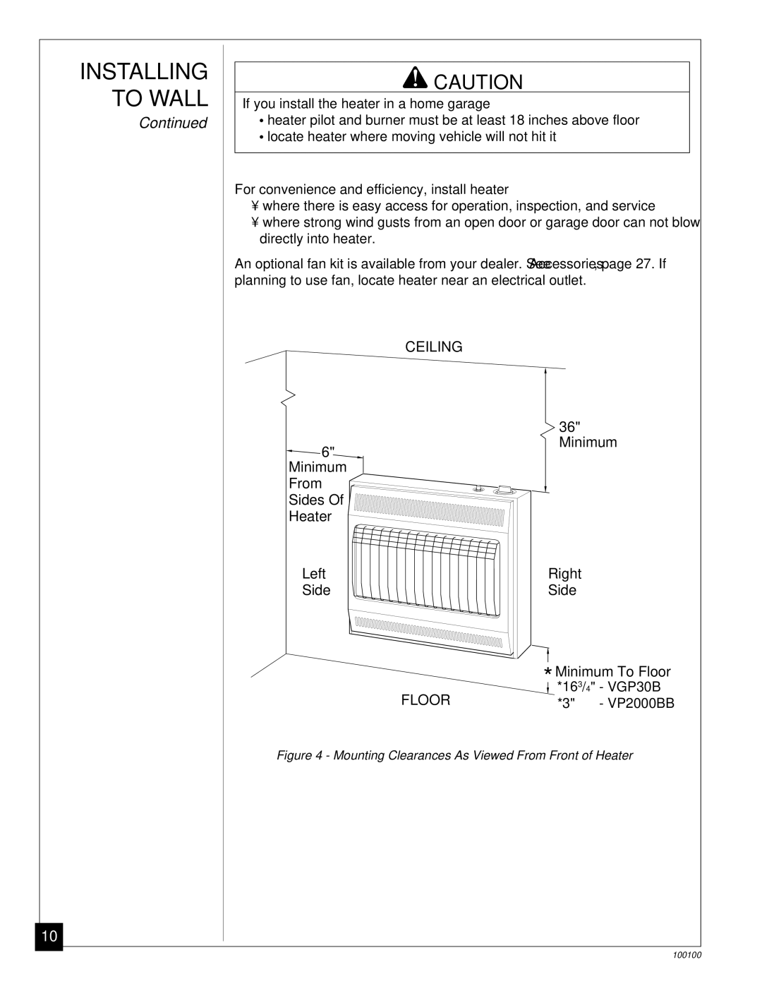 Vanguard Heating VP2000BB, VGP30B installation manual Ceiling, Floor 