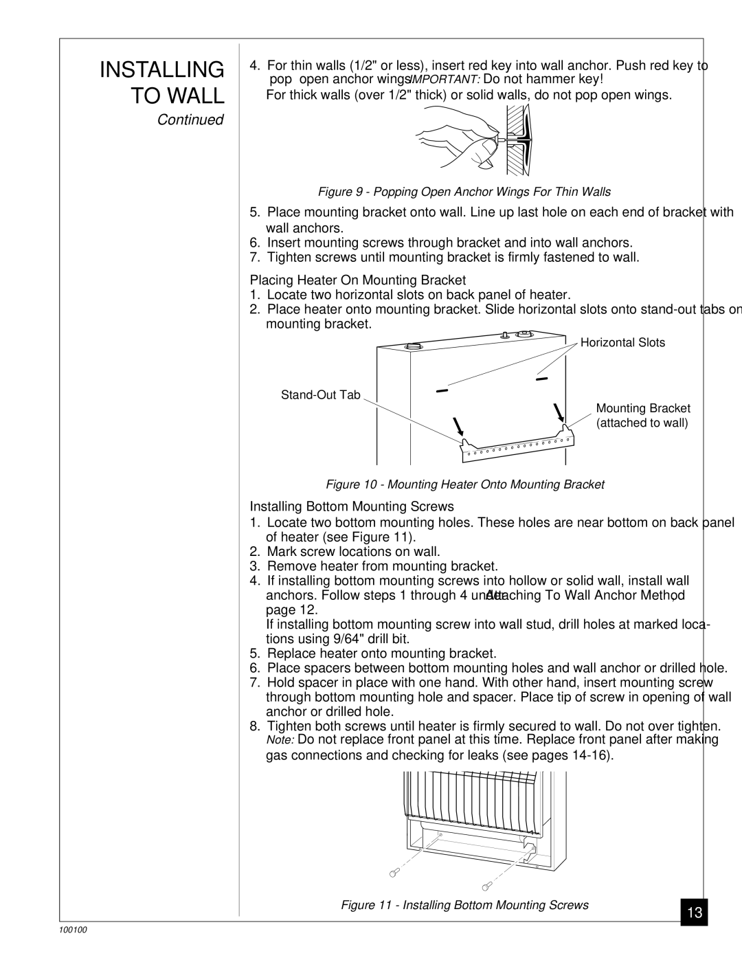 Vanguard Heating VGP30B, VP2000BB installation manual Placing Heater On Mounting Bracket, Installing Bottom Mounting Screws 