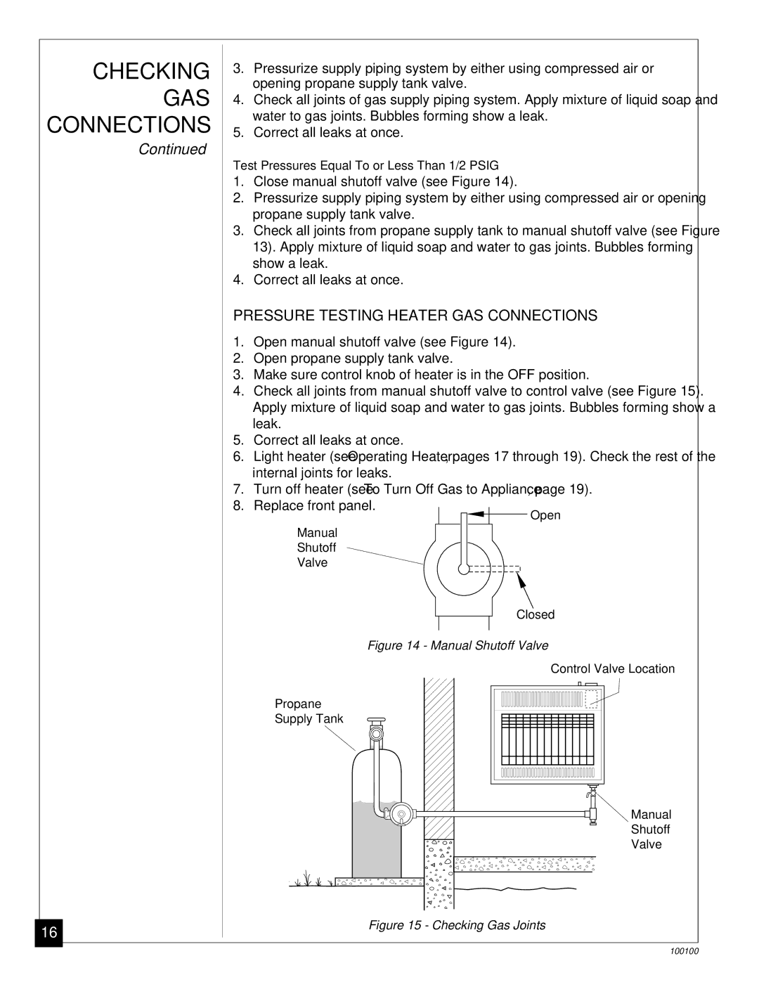 Vanguard Heating VP2000BB, VGP30B installation manual Pressure Testing Heater GAS Connections, Manual Shutoff Valve 