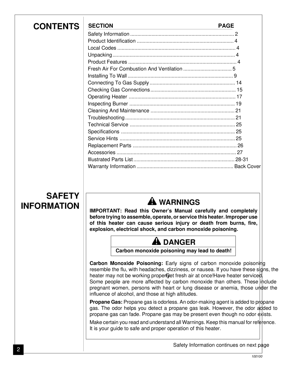 Vanguard Heating VP2000BB, VGP30B installation manual Contents Safety Information 