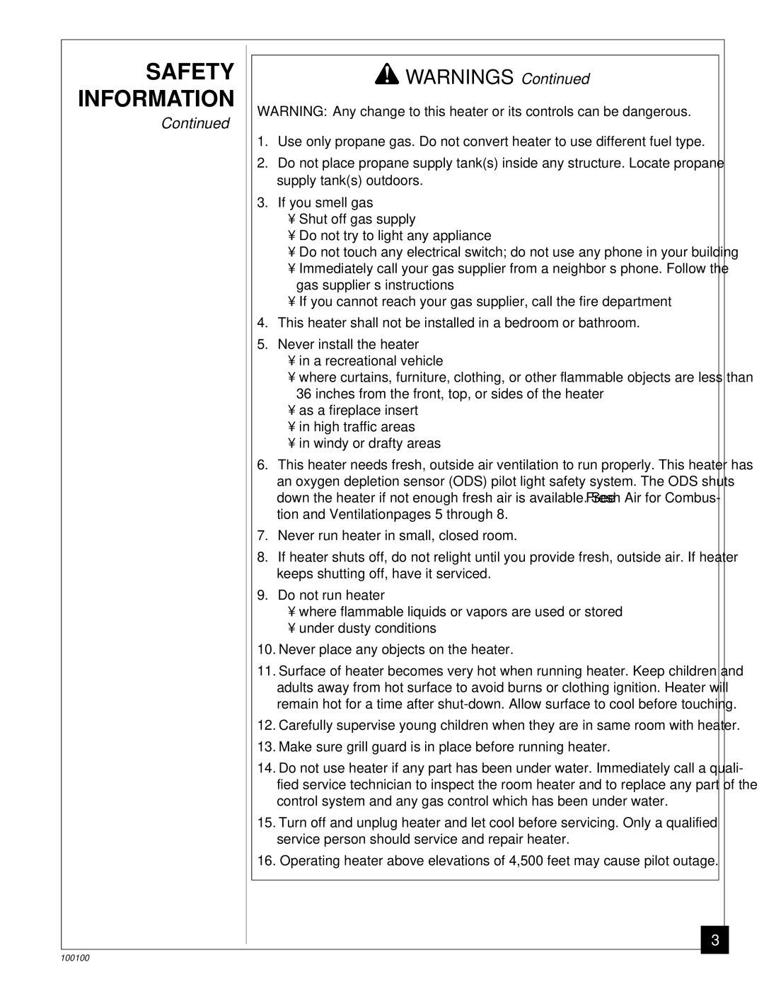 Vanguard Heating VGP30B, VP2000BB installation manual Safety Information 