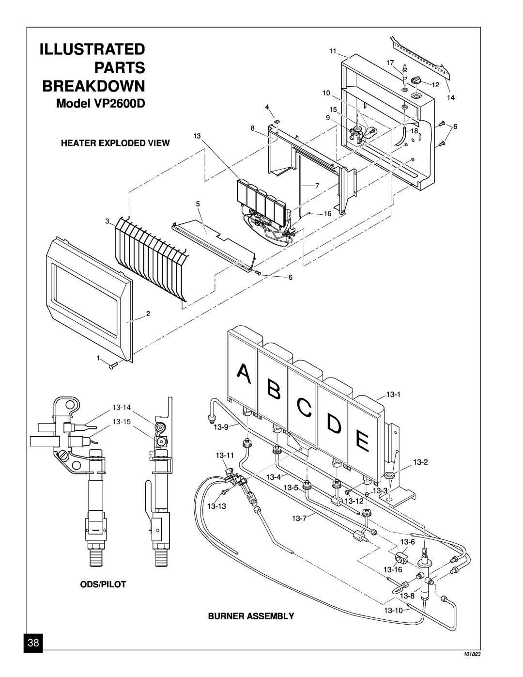Vanguard Heating VP1600D, VP1600ITA, VP2200ITA installation manual Model VP2600D, Illustrated, Parts, Breakdown 