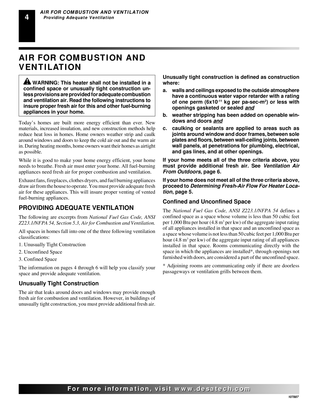 Vanguard Heating VP16 AIR for Combustion and Ventilation, Providing Adequate Ventilation, Unusually Tight Construction 