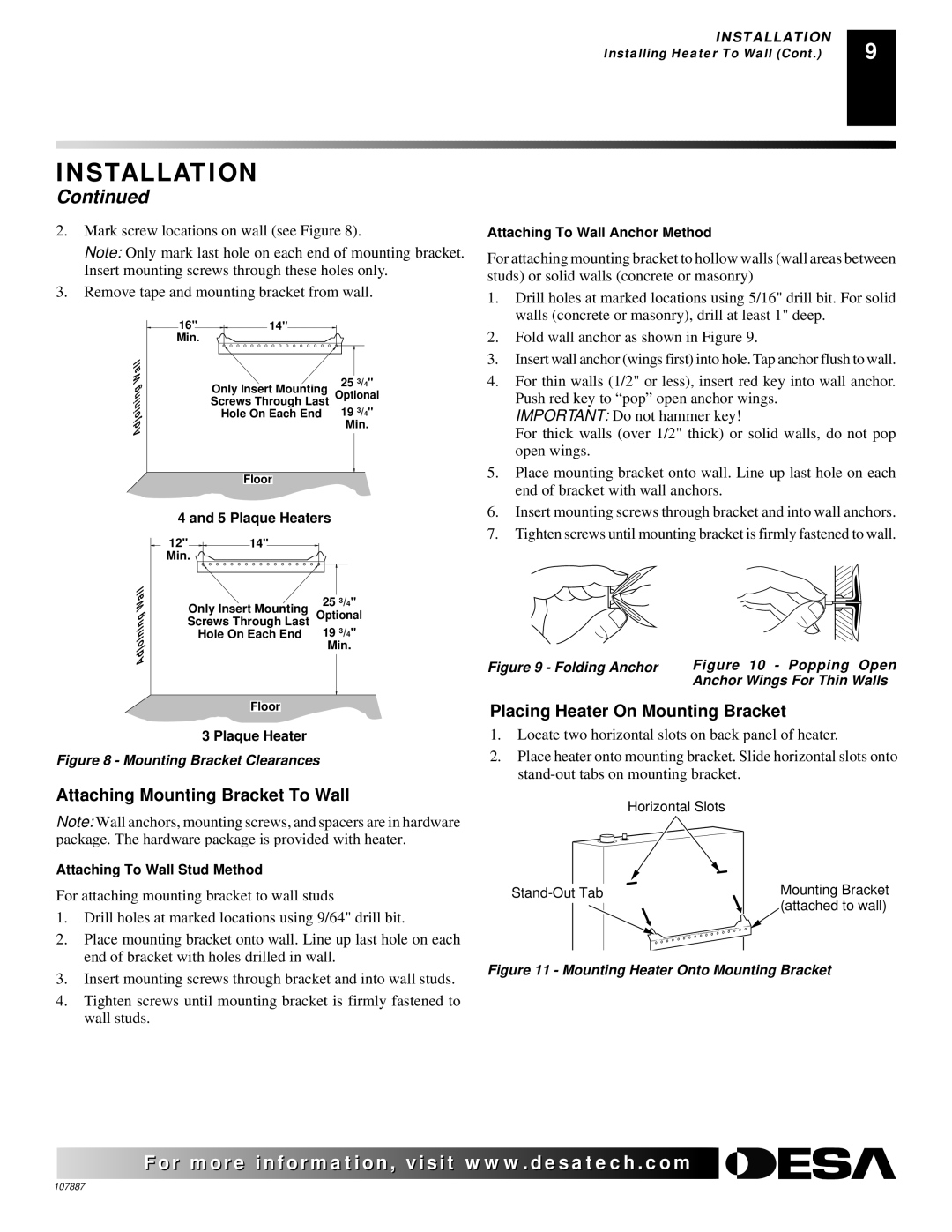 Vanguard Heating VP26T, VP16T, VN30T, VP22IT, VN18T Attaching Mounting Bracket To Wall, Placing Heater On Mounting Bracket 