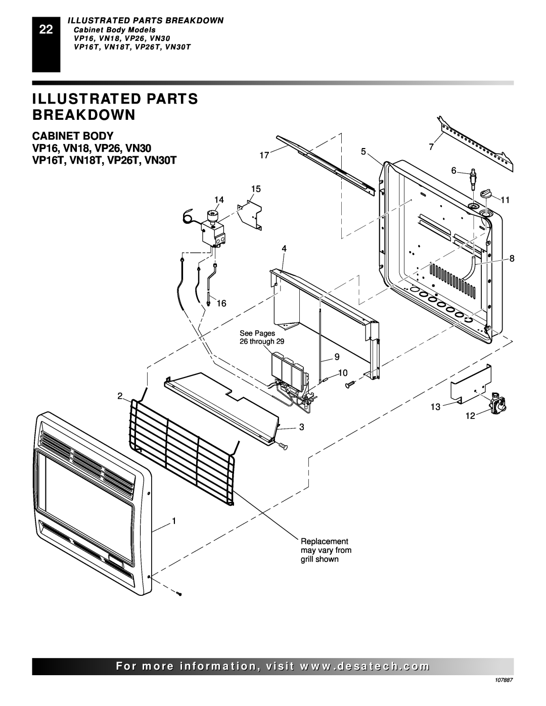 Vanguard Heating VP16IT Illustrated Parts Breakdown, Cabinet Body, VP16, VN18, VP26, VN30, VP16T, VN18T, VP26T, VN30T 