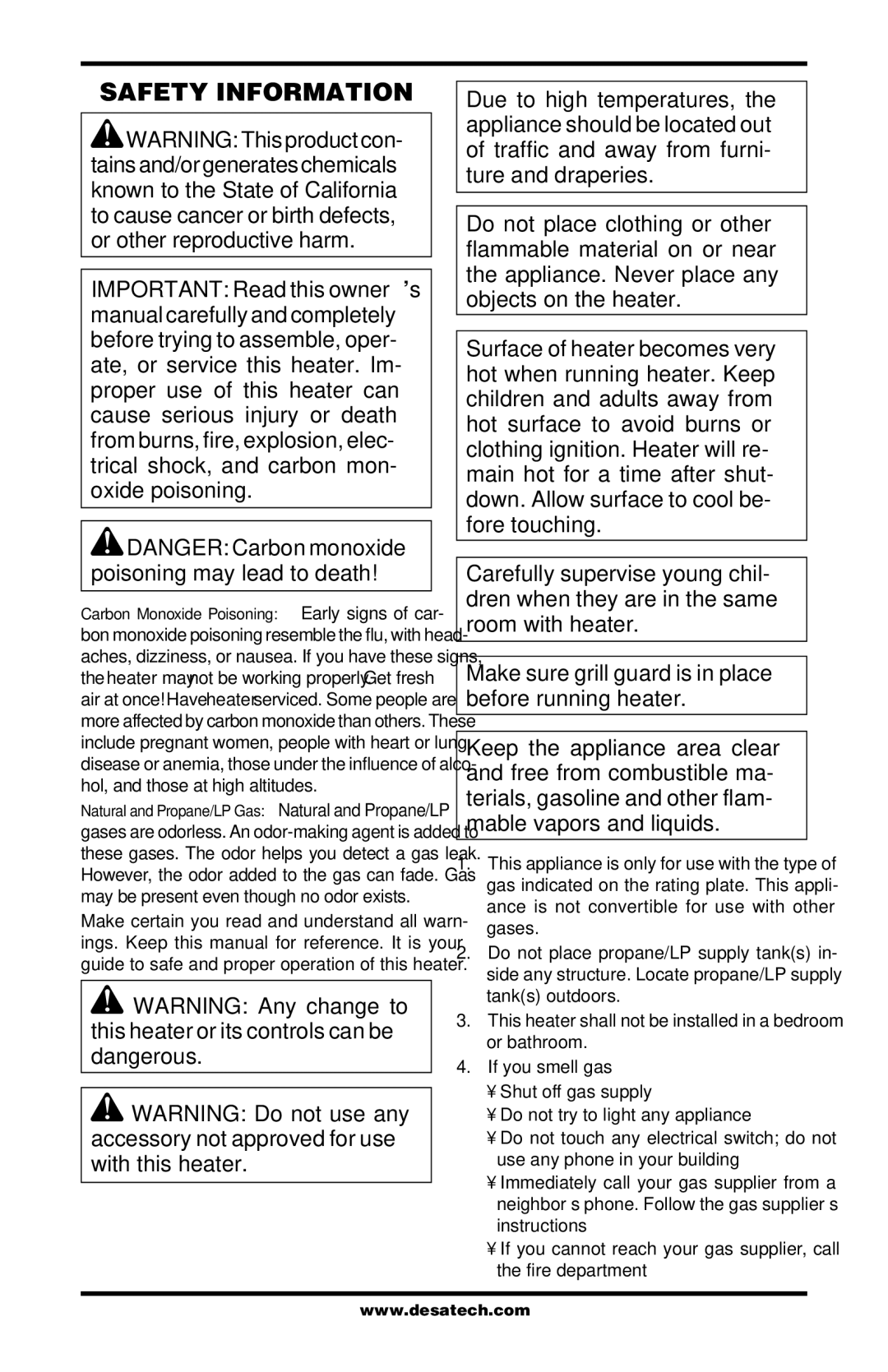 Vanguard Heating VP16A, VP26TA VN30A, VP26A, VP22ITA, VP16ITA, VP16TA, VN30TA, VN18TA installation manual Safety Information 