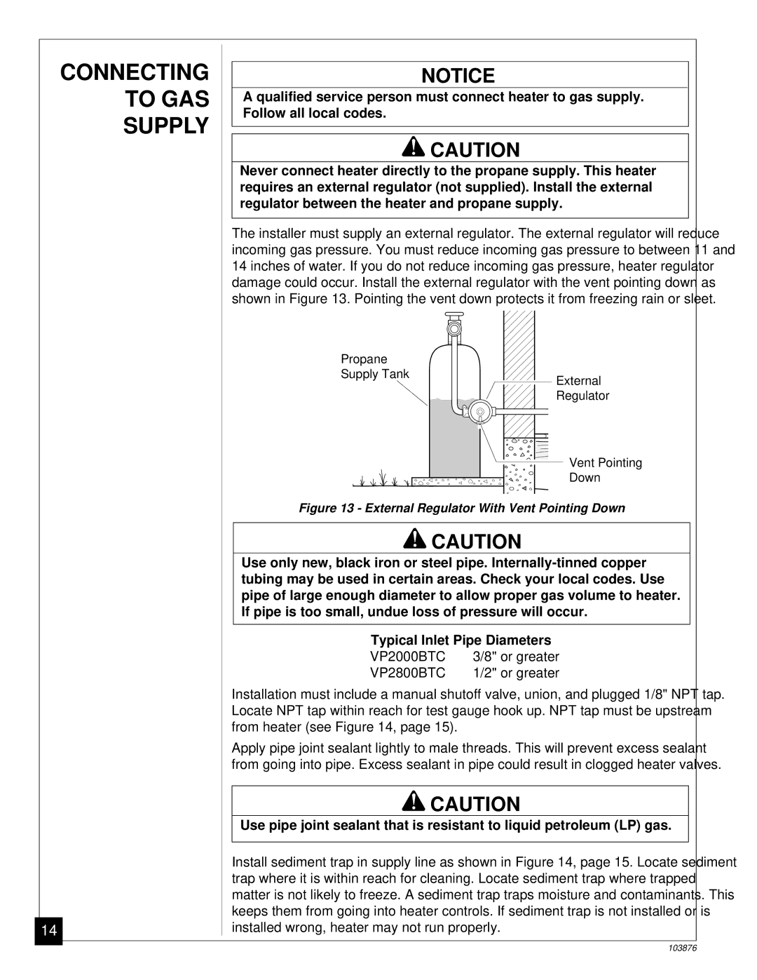 Vanguard Heating VP2800BTC, VP2000BTC installation manual Connecting To GAS, Supply 