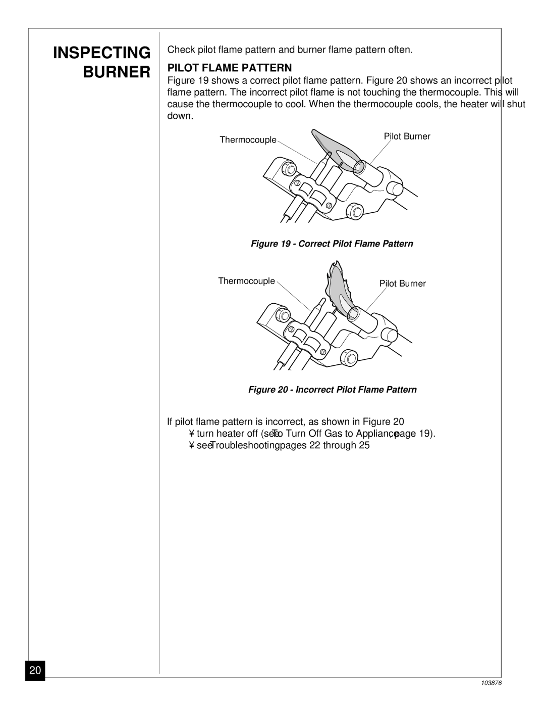 Vanguard Heating VP2800BTC, VP2000BTC installation manual Inspecting Burner, Pilot Flame Pattern 