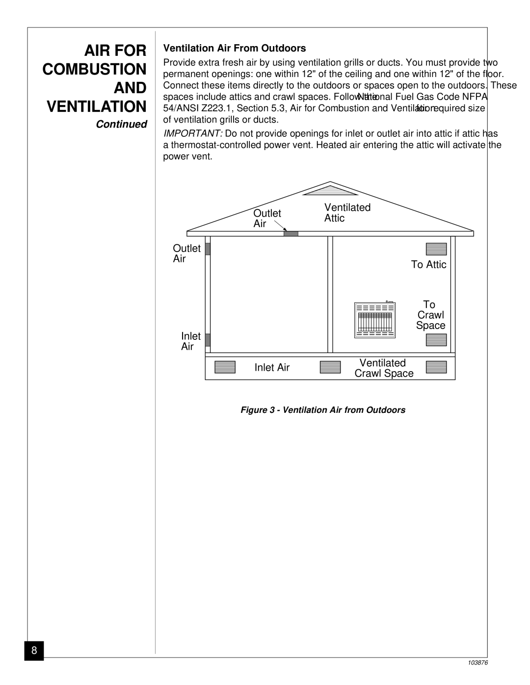 Vanguard Heating VP2800BTC, VP2000BTC installation manual Ventilation Air From Outdoors, Ventilation Air from Outdoors 