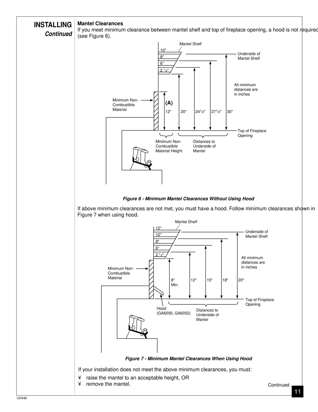 Vanguard Heating VS18PR, VS24PR, VS30PR installation manual Installing Mantel Clearances, See Figure 