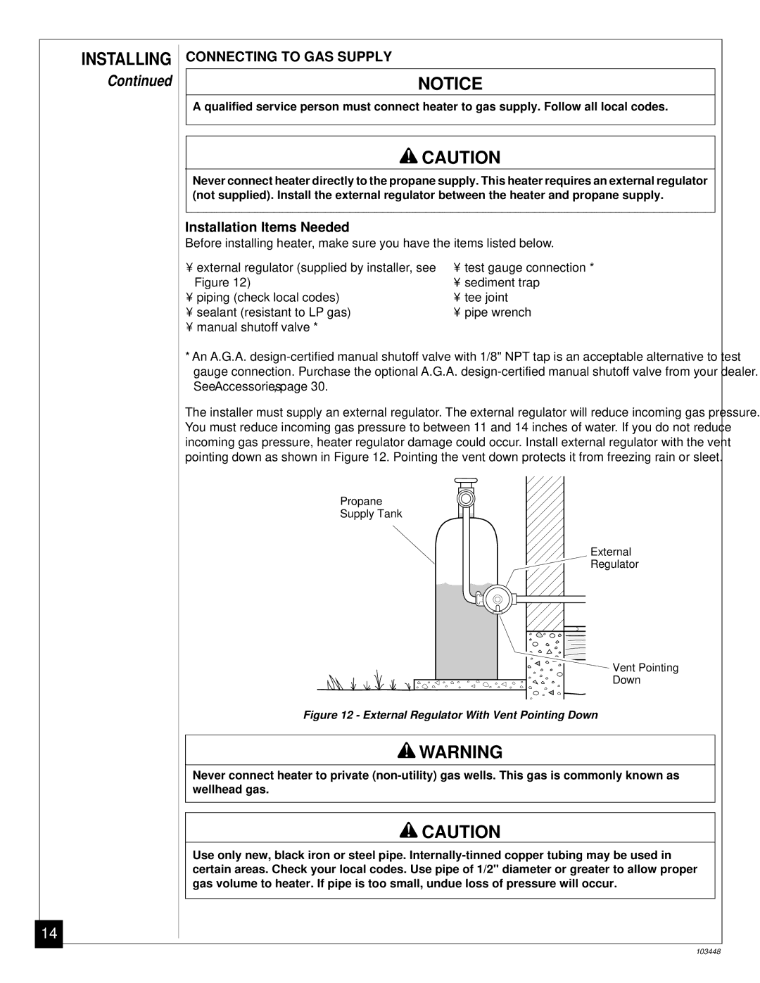 Vanguard Heating VS18PR, VS24PR, VS30PR installation manual Connecting to GAS Supply, Installation Items Needed 