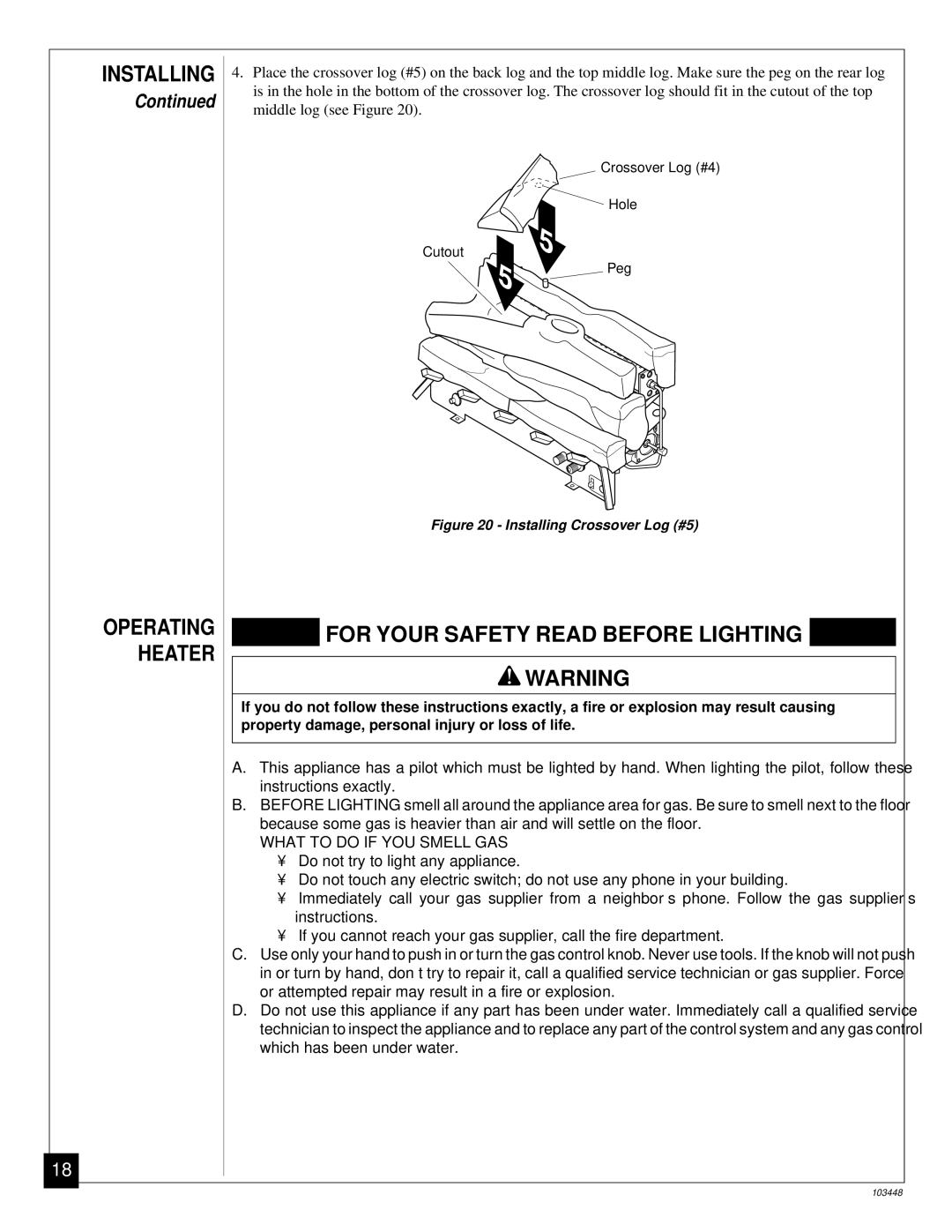 Vanguard Heating VS24PR, VS30PR, VS18PR Heater, For Your Safety Read Before Lighting, Installing Operating 