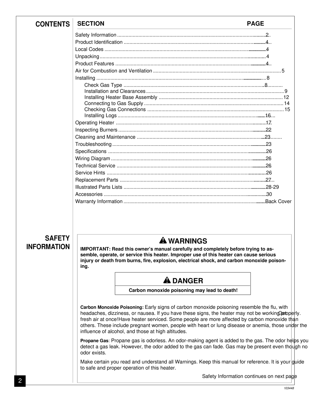 Vanguard Heating VS18PR, VS24PR, VS30PR installation manual Contents 