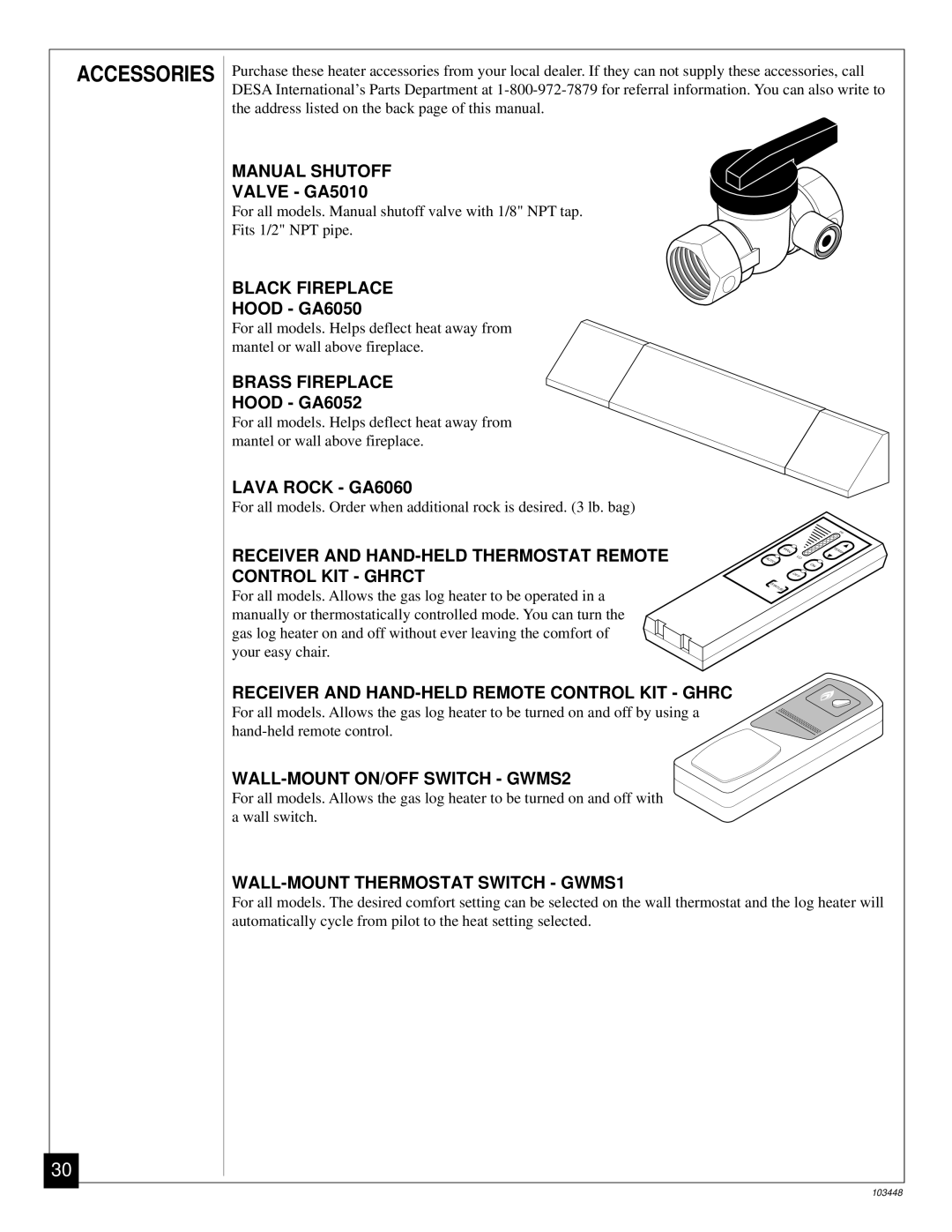 Vanguard Heating VS24PR, VS30PR, VS18PR installation manual Accessories 