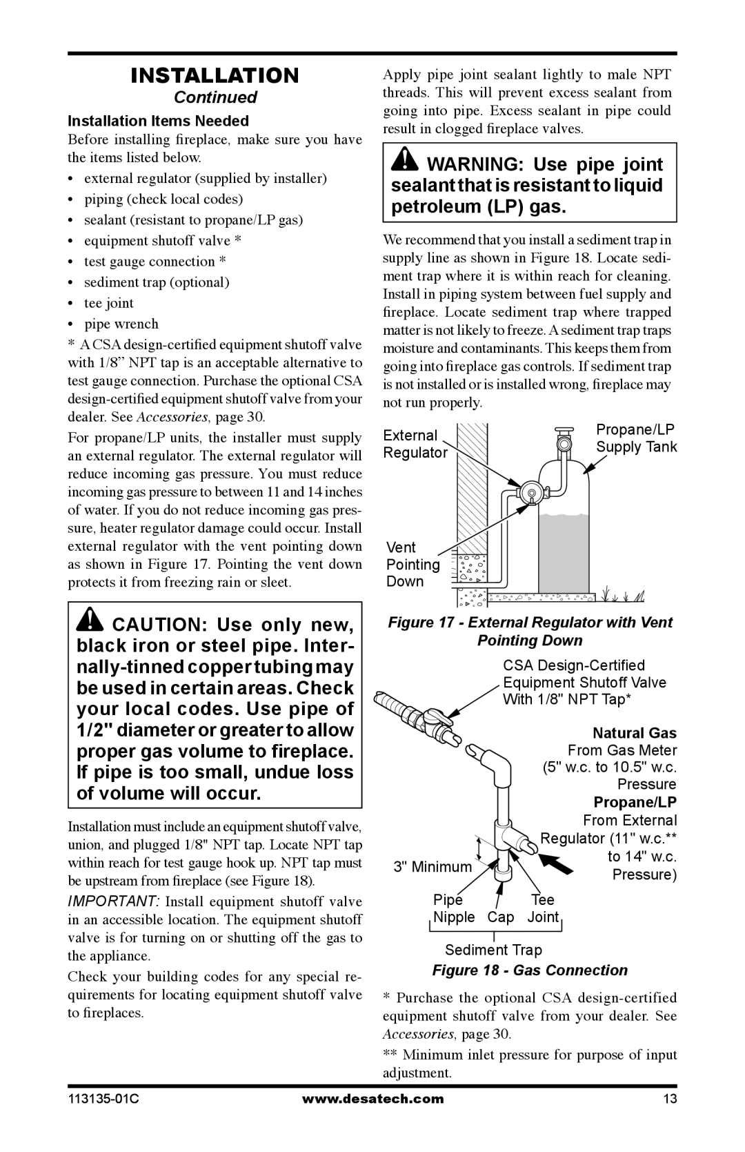 Vanguard Heating VSGF-28NTE, VSGF-28PTE Installation Items Needed, External Regulator with Vent Pointing Down 