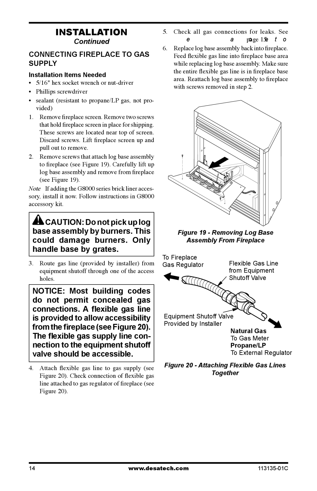 Vanguard Heating VSGF-28PTE, VSGF-28NTE installation manual Connecting Fireplace to GAS Supply, Natural Gas 