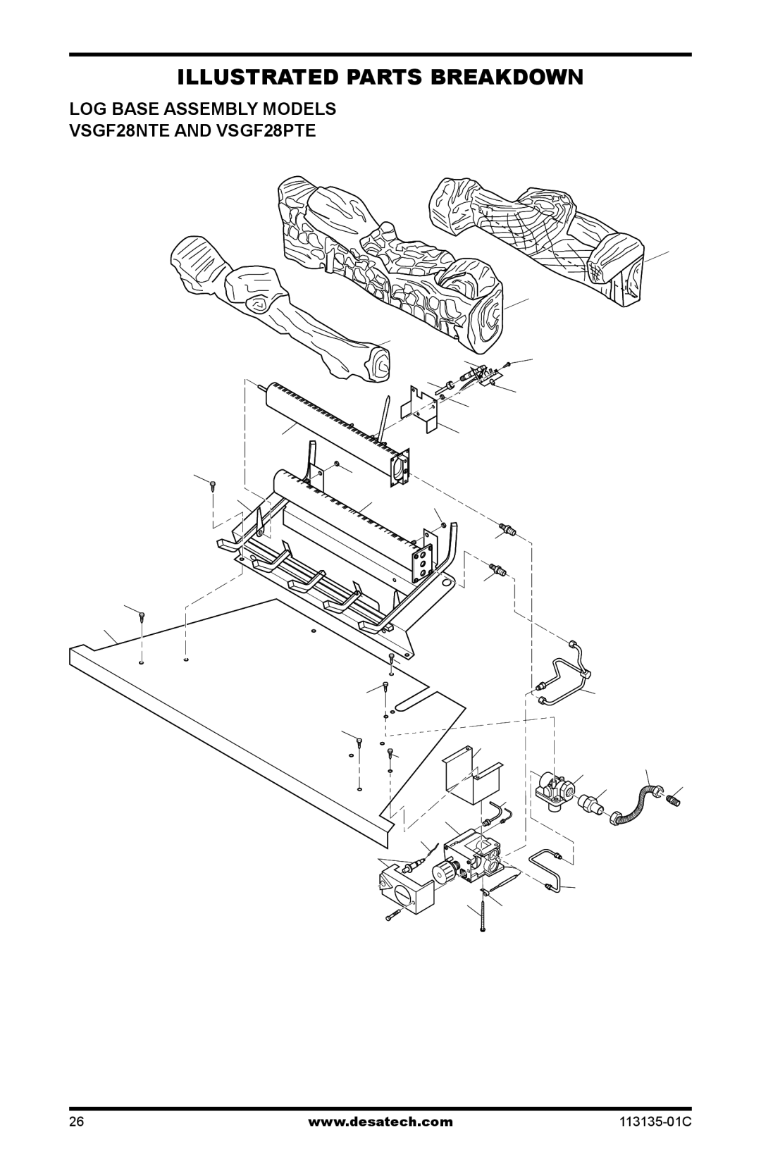 Vanguard Heating VSGF-28PTE, VSGF-28NTE Illustrated Parts Breakdown, LOG Base Assembly Models VSGF28NTE and VSGF28PTE 