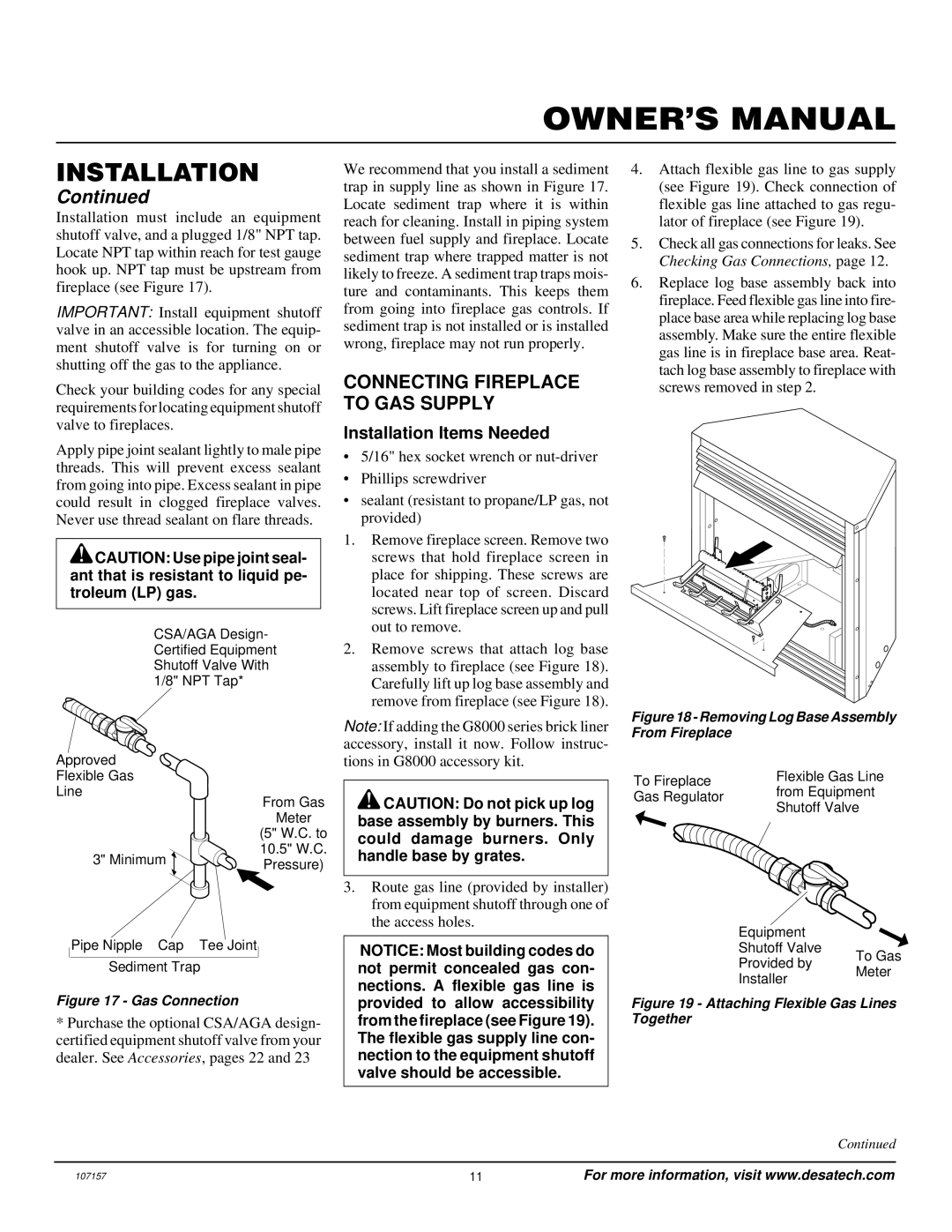 Vanguard Heating VSGF28NTC, VSGF28NVA Connecting Fireplace to GAS Supply, Pipe Nipple Cap Tee Joint Sediment Trap 