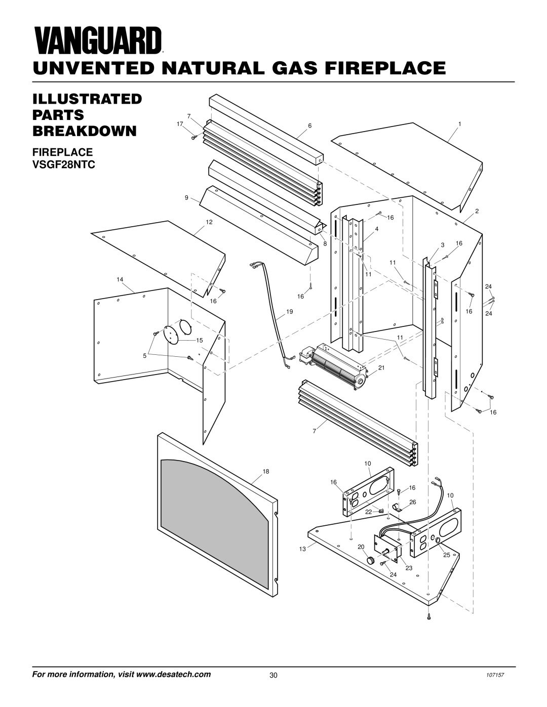 Vanguard Heating VSGF28NVA installation manual Fireplace VSGF28NTC 