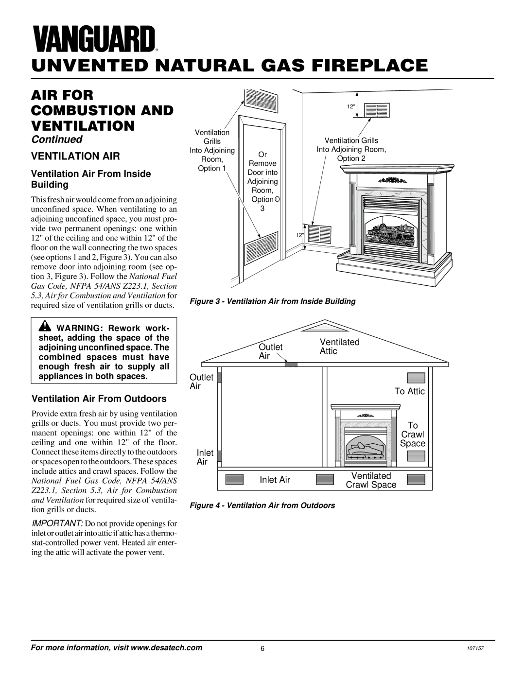 Vanguard Heating VSGF28NVA, VSGF28NTC Ventilation AIR, Ventilation Air From Inside Building, Ventilation Air From Outdoors 