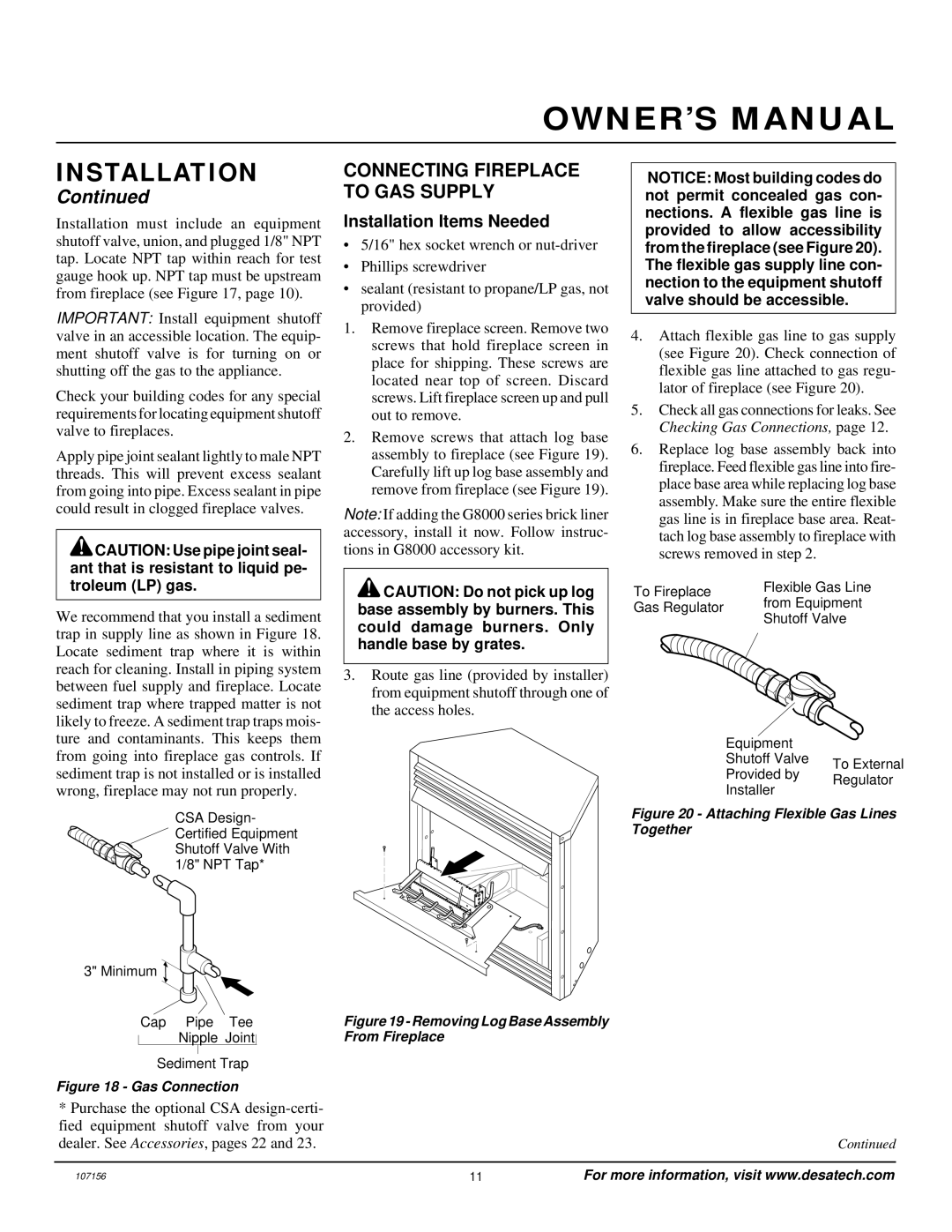 Vanguard Heating VSGF28PVA, VSGF28PTC Connecting Fireplace to GAS Supply, Attaching Flexible Gas Lines Together 