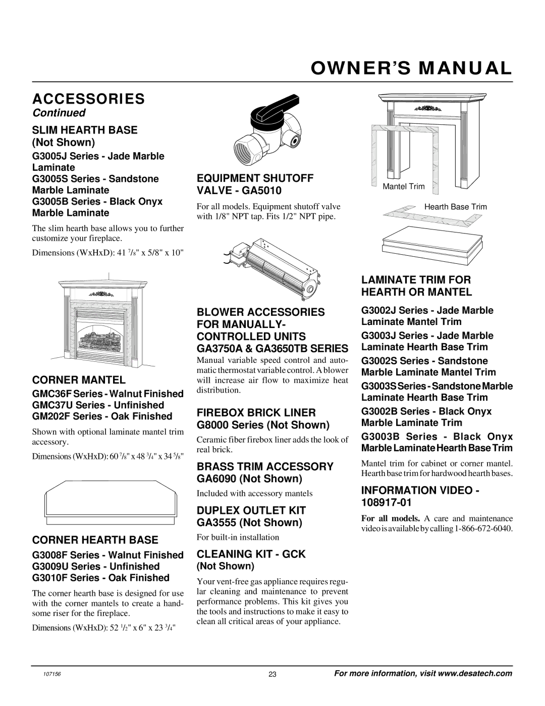 Vanguard Heating VSGF28PVA, VSGF28PTC Corner Mantel, Corner Hearth Base, Equipment Shutoff Valve GA5010, Duplex Outlet KIT 