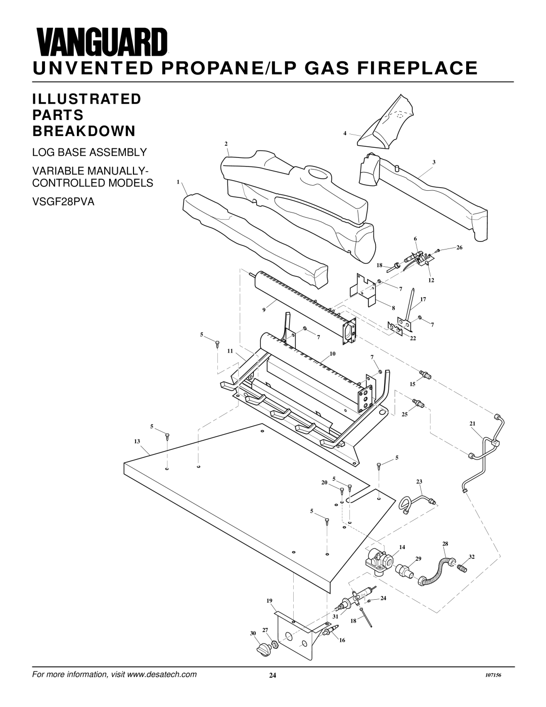 Vanguard Heating VSGF28PTC, VSGF28PVA installation manual Illustrated Parts Breakdown 