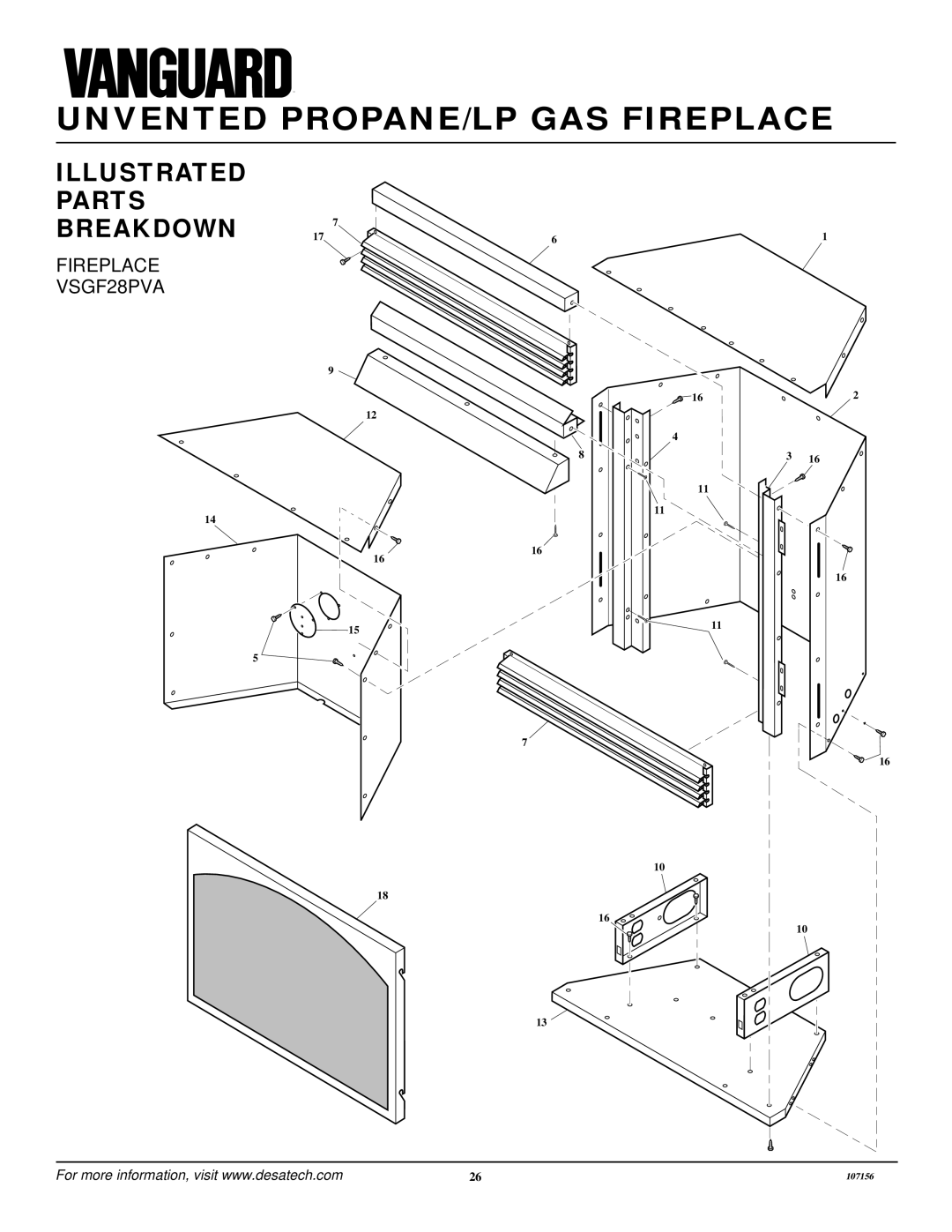 Vanguard Heating VSGF28PTC installation manual Fireplace VSGF28PVA 