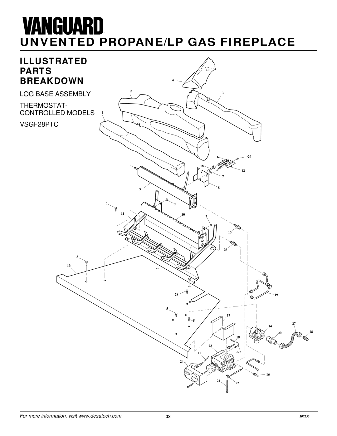 Vanguard Heating VSGF28PTC, VSGF28PVA installation manual LOG Base Assembly 