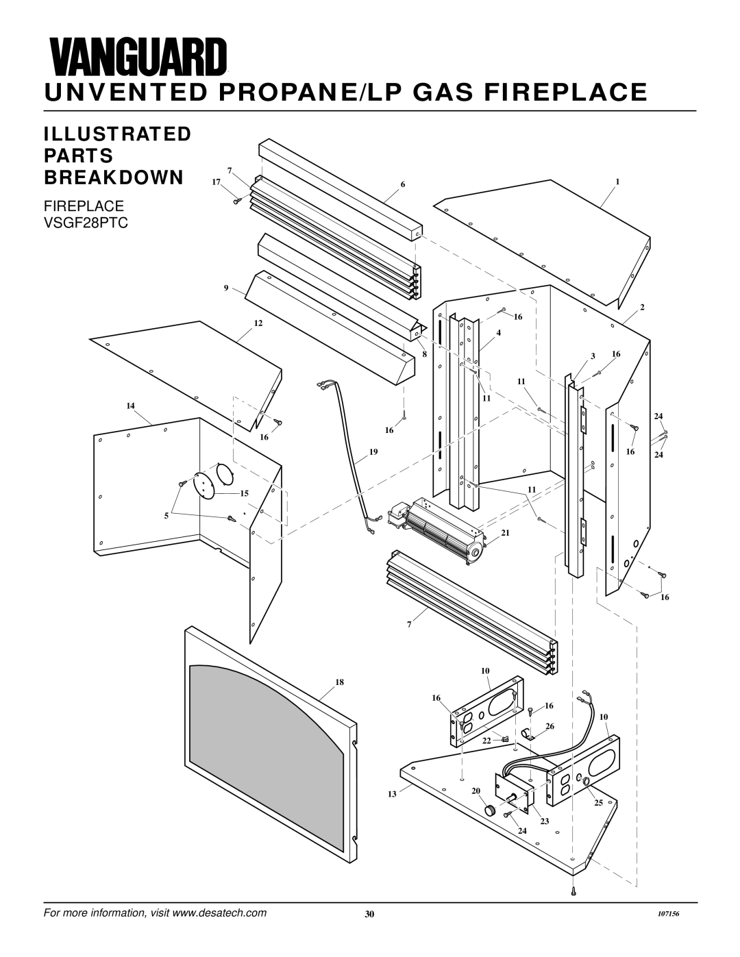 Vanguard Heating VSGF28PVA installation manual Fireplace VSGF28PTC 