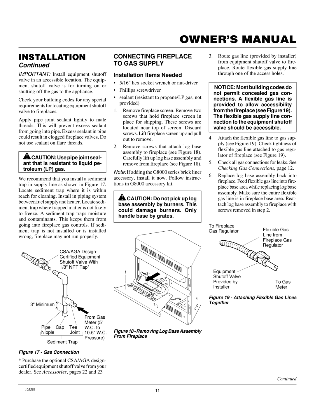 Vanguard Heating VYGF33NRA installation manual Connecting Fireplace to GAS Supply, Gas Connection 