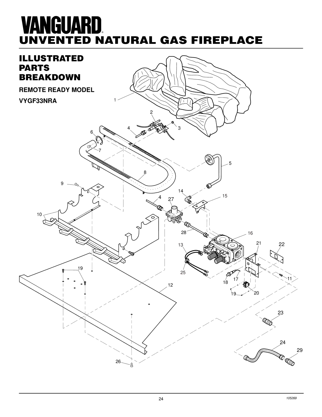 Vanguard Heating installation manual Illustrated Parts Breakdown, Remote Ready Model VYGF33NRA 