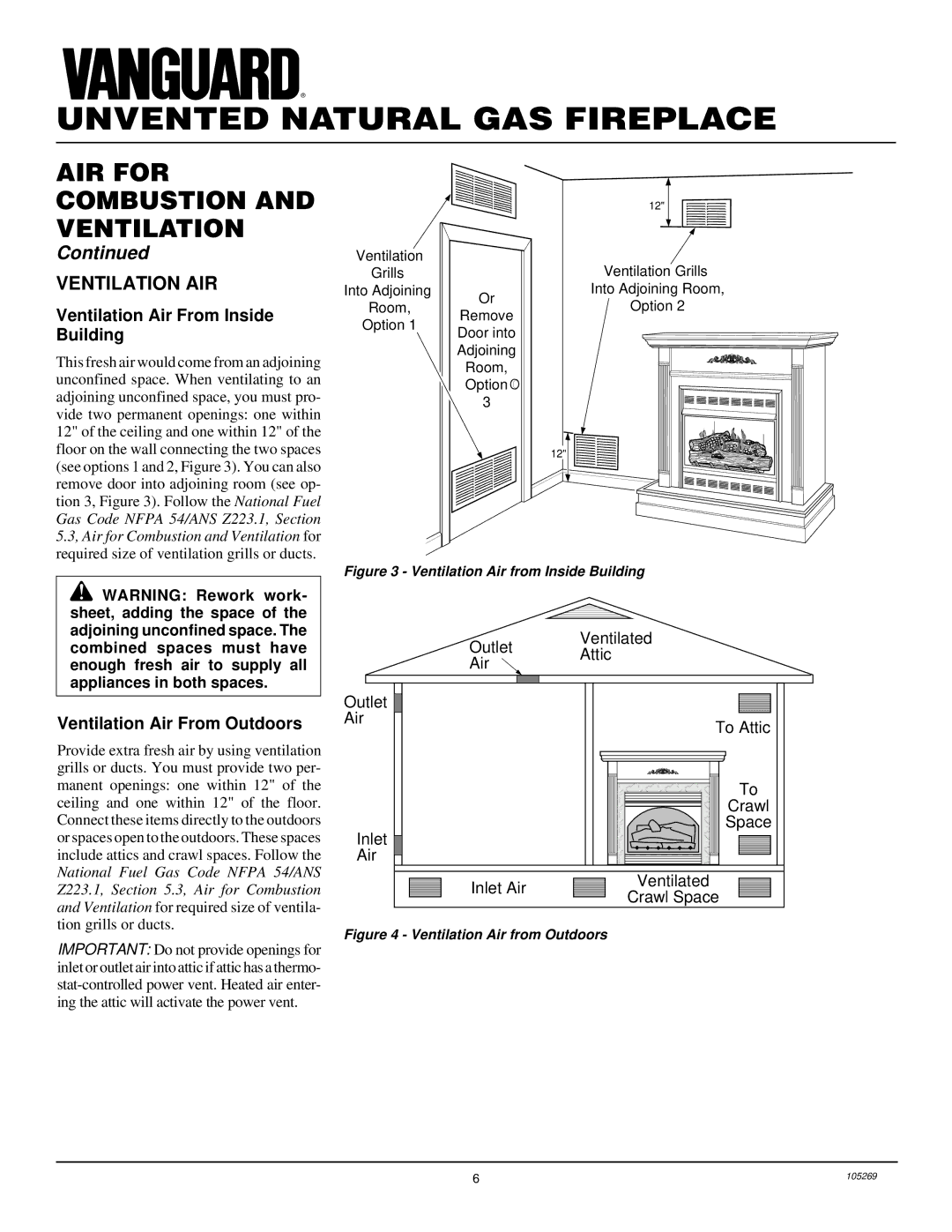 Vanguard Heating VYGF33NRA Ventilation AIR, Ventilation Air From Inside Building, Ventilation Air From Outdoors 