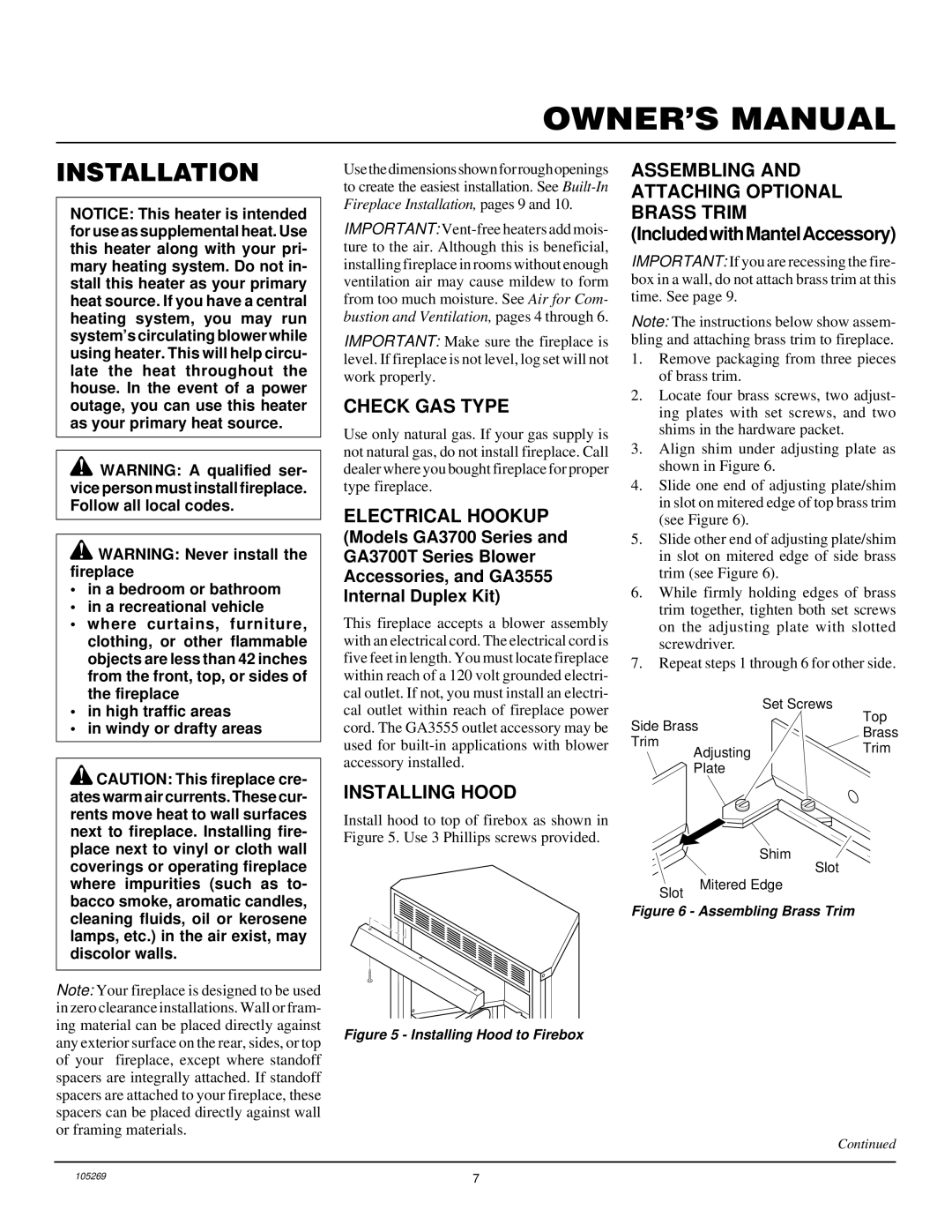 Vanguard Heating VYGF33NRA installation manual Installation, Check GAS Type, Electrical Hookup, Installing Hood 