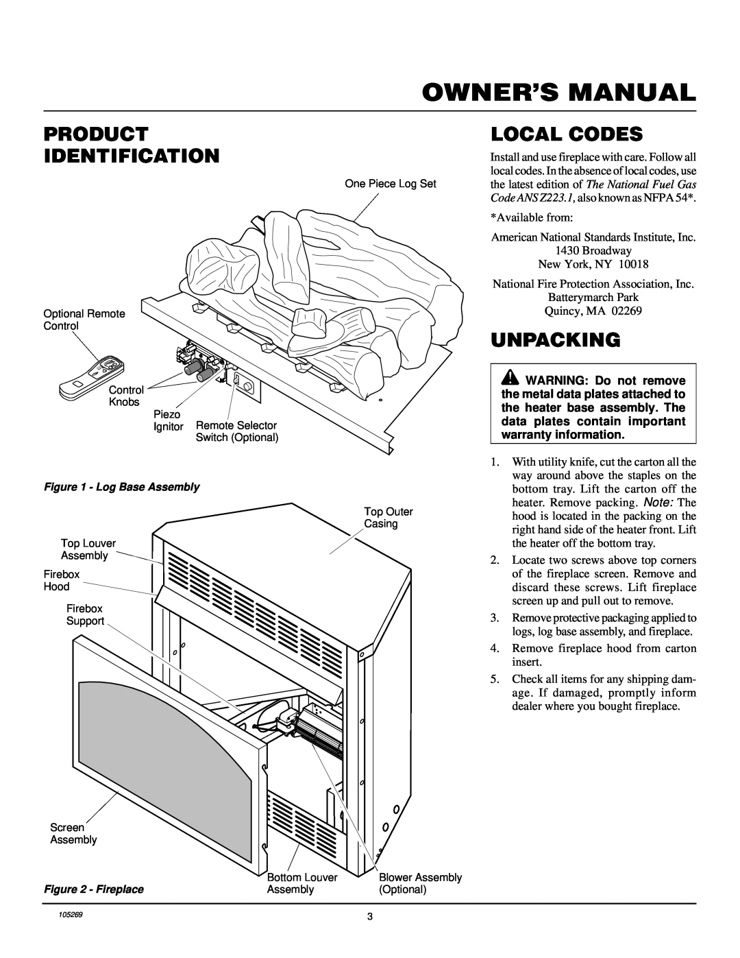 Vanguard Heating VYGF33NRA installation manual Product Identification, Local Codes, Unpacking 