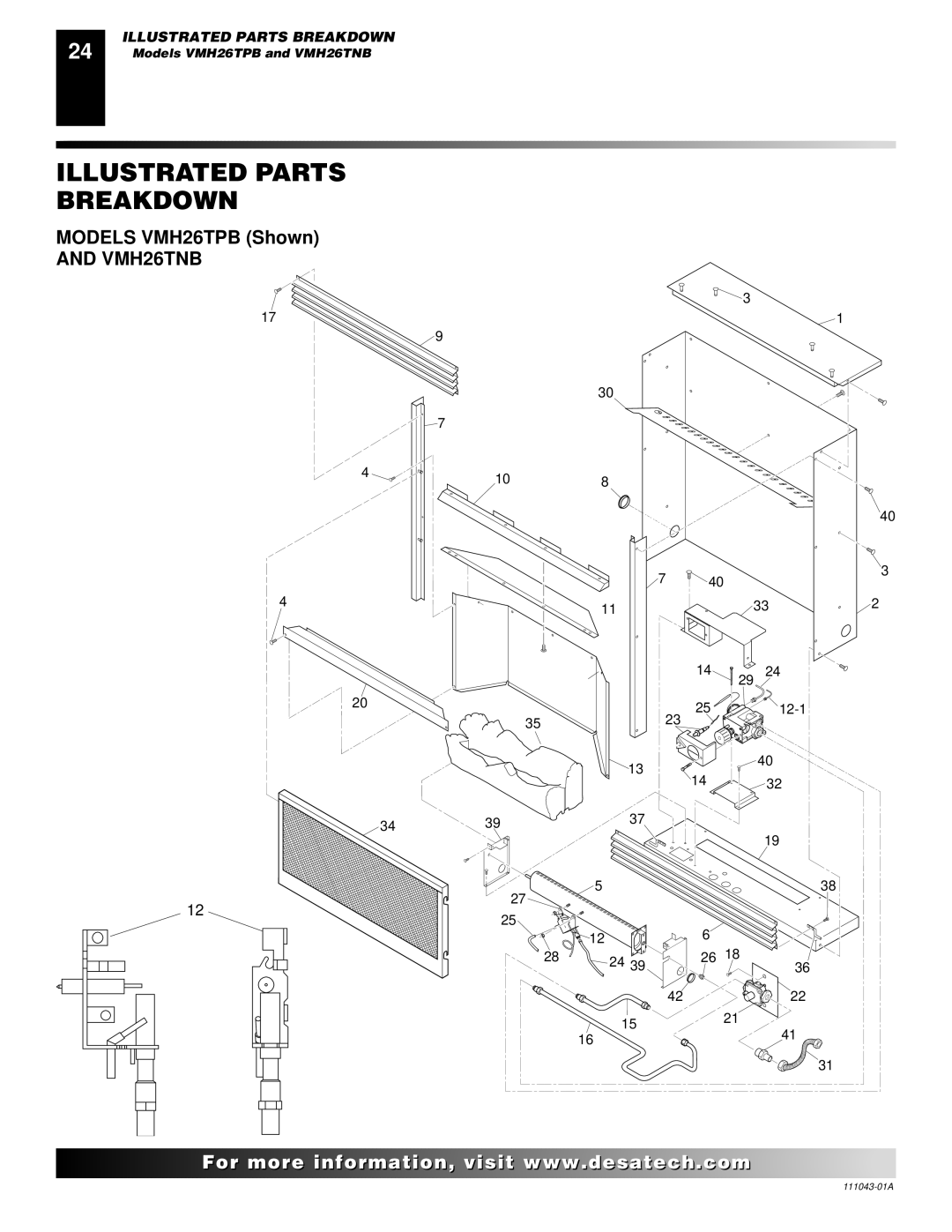 Vanguard Heating WMH26TNB installation manual Illustrated Parts Breakdown, VMH26TNB 