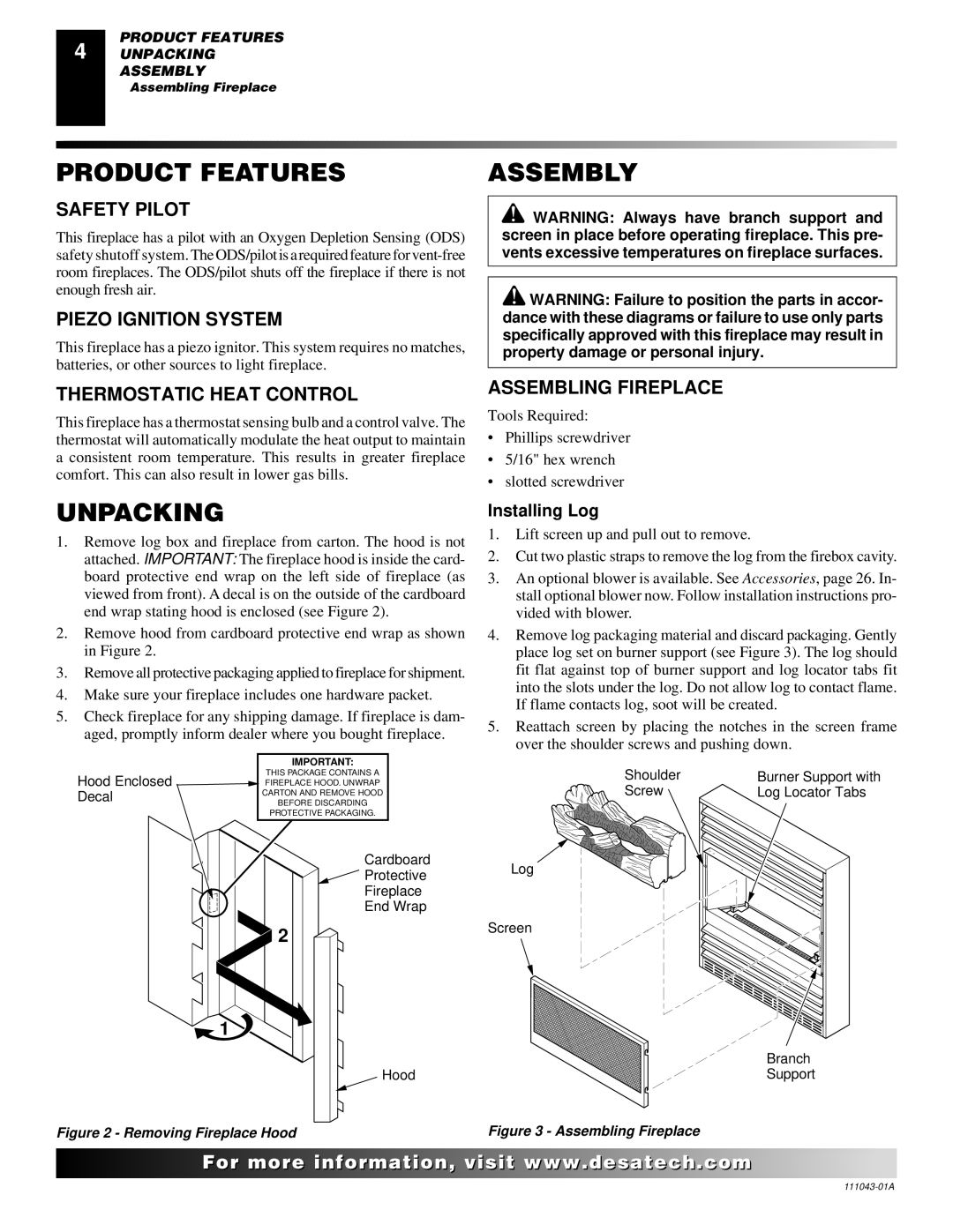 Vanguard Heating WMH26TNB installation manual Product Features, Assembly, Unpacking 