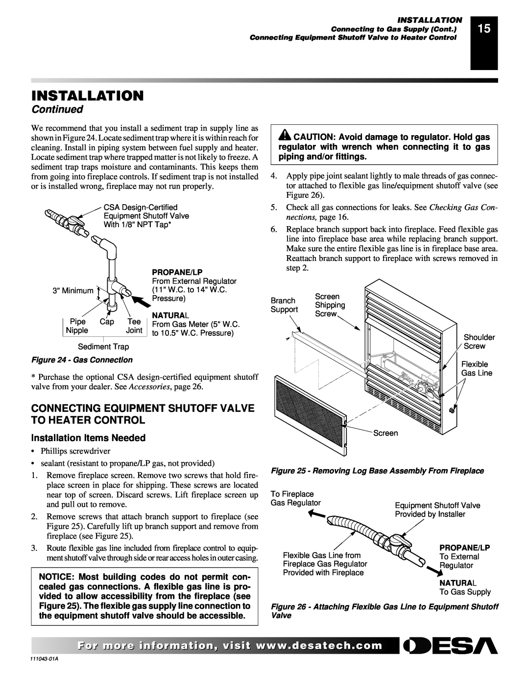 Vanguard Heating WMH26TNB installation manual Continued, Installation Items Needed, nections, page 