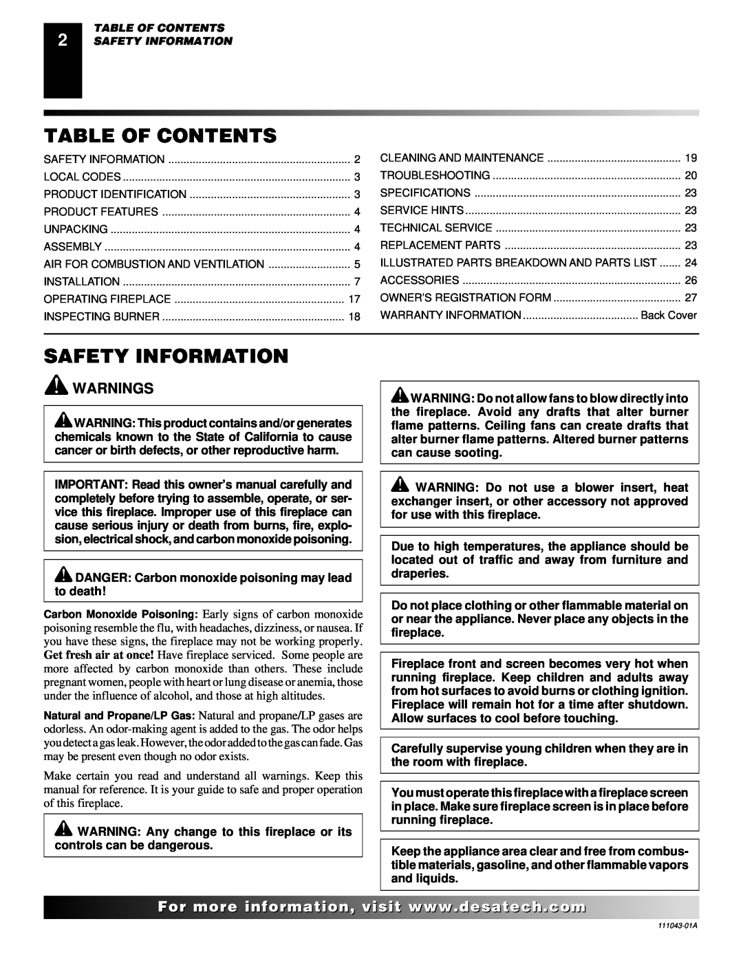 Vanguard Heating WMH26TNB installation manual Table Of Contents, Safety Information, Warnings 