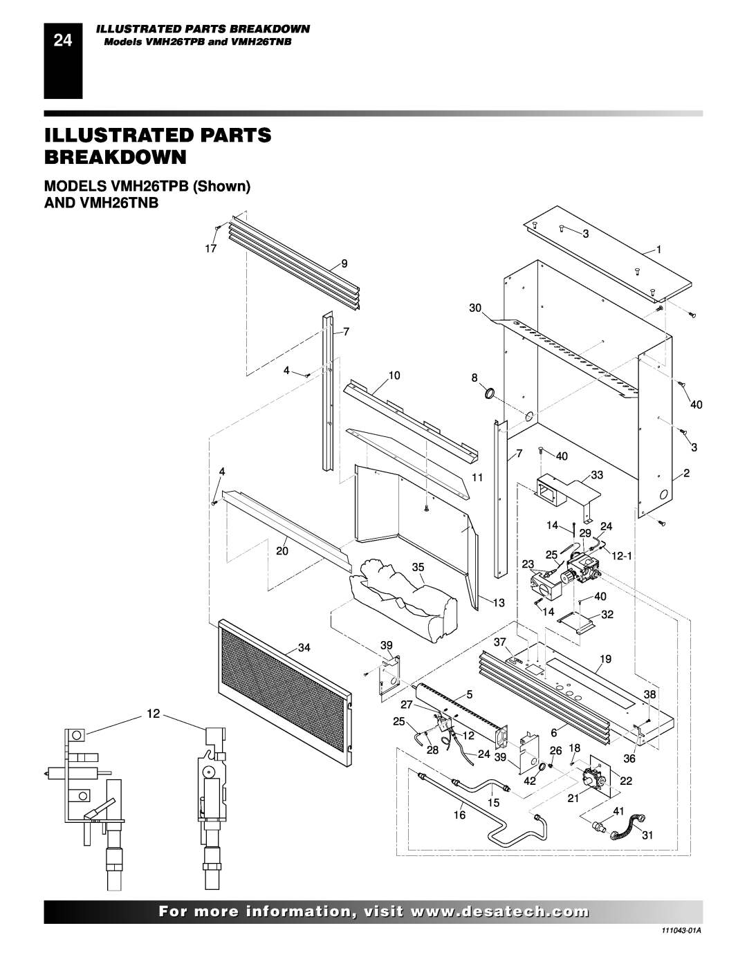 Vanguard Heating WMH26TNB installation manual Illustrated Parts Breakdown, MODELS VMH26TPB Shown AND VMH26TNB 