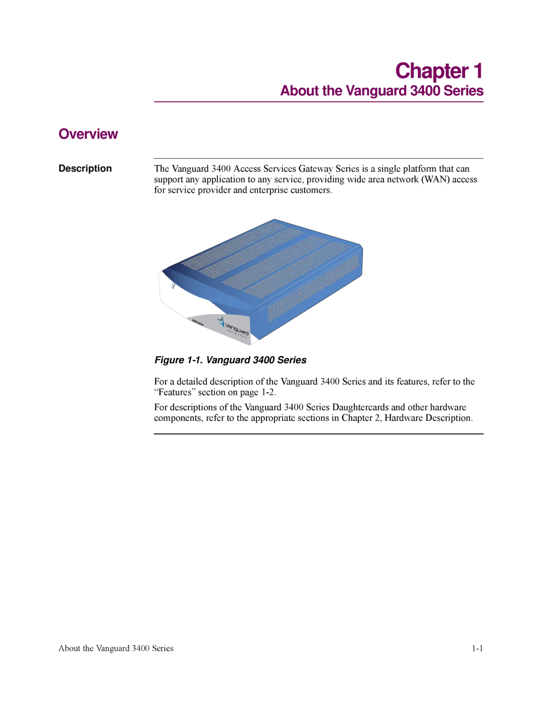 Vanguard Managed Solutions manual Description, Vanguard 3400 Series 