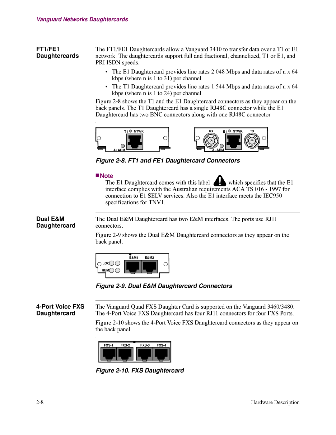 Vanguard Managed Solutions 3400 Series manual FT1 and FE1 Daughtercard Connectors 