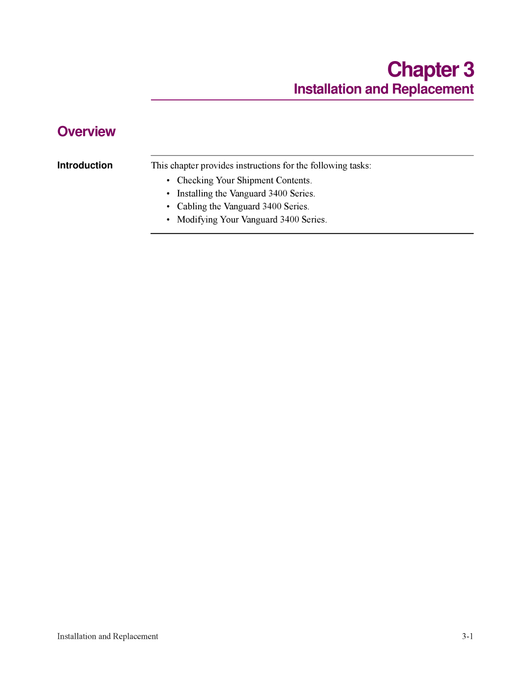 Vanguard Managed Solutions 3400 Series manual Installation and Replacement 