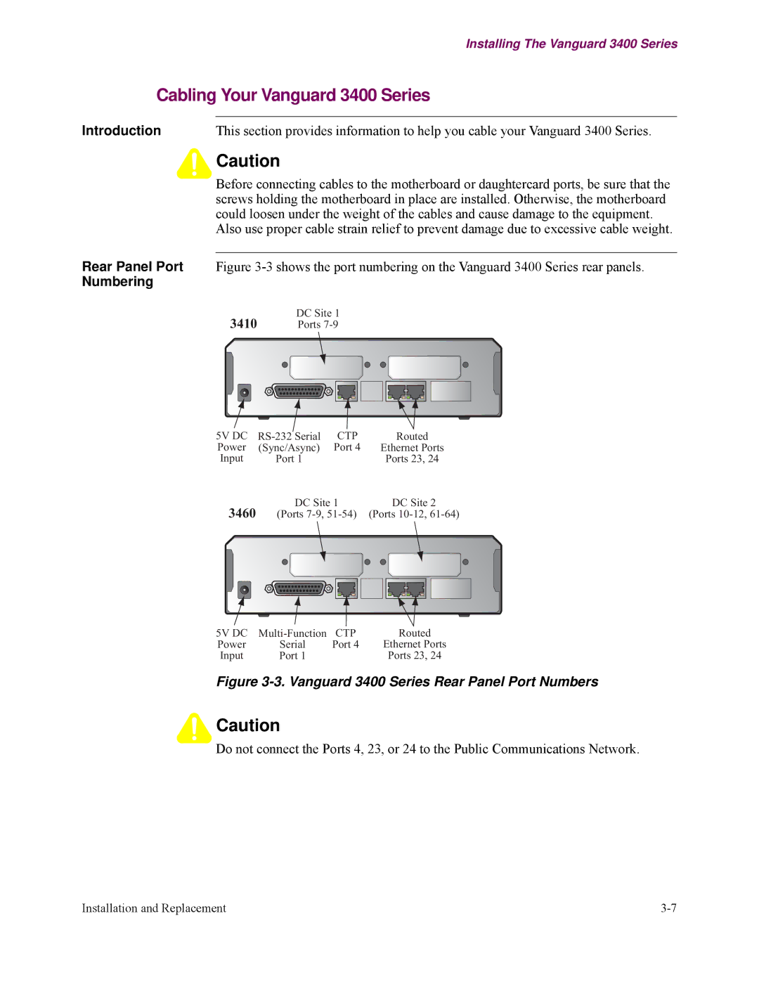 Vanguard Managed Solutions manual Numbering, Vanguard 3400 Series Rear Panel Port Numbers 