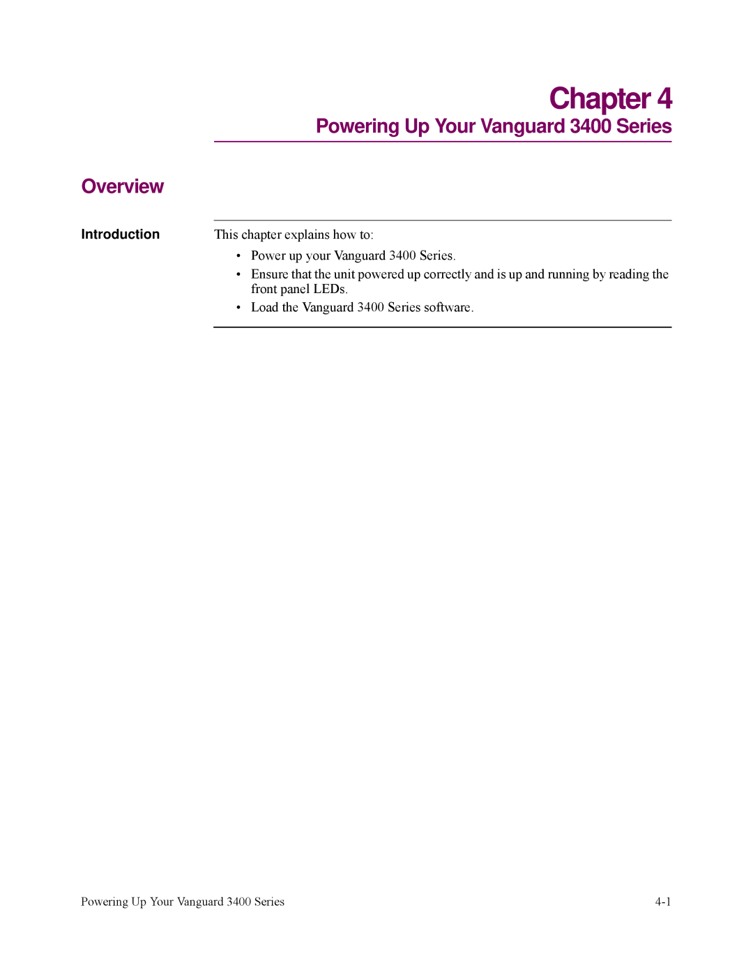 Vanguard Managed Solutions manual Powering Up Your Vanguard 3400 Series 