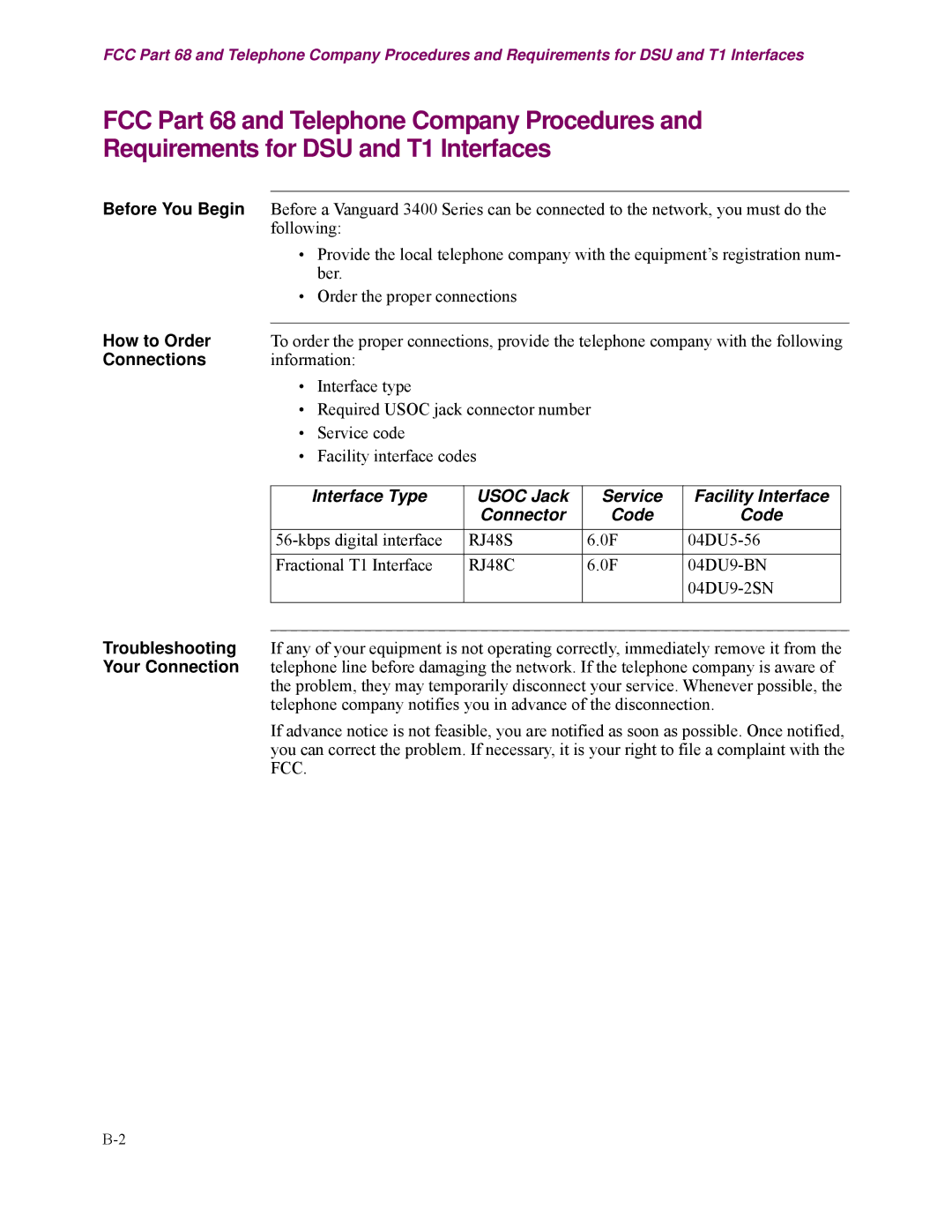 Vanguard Managed Solutions 3400 Series manual How to Order, Connections, Service Facility Interface 