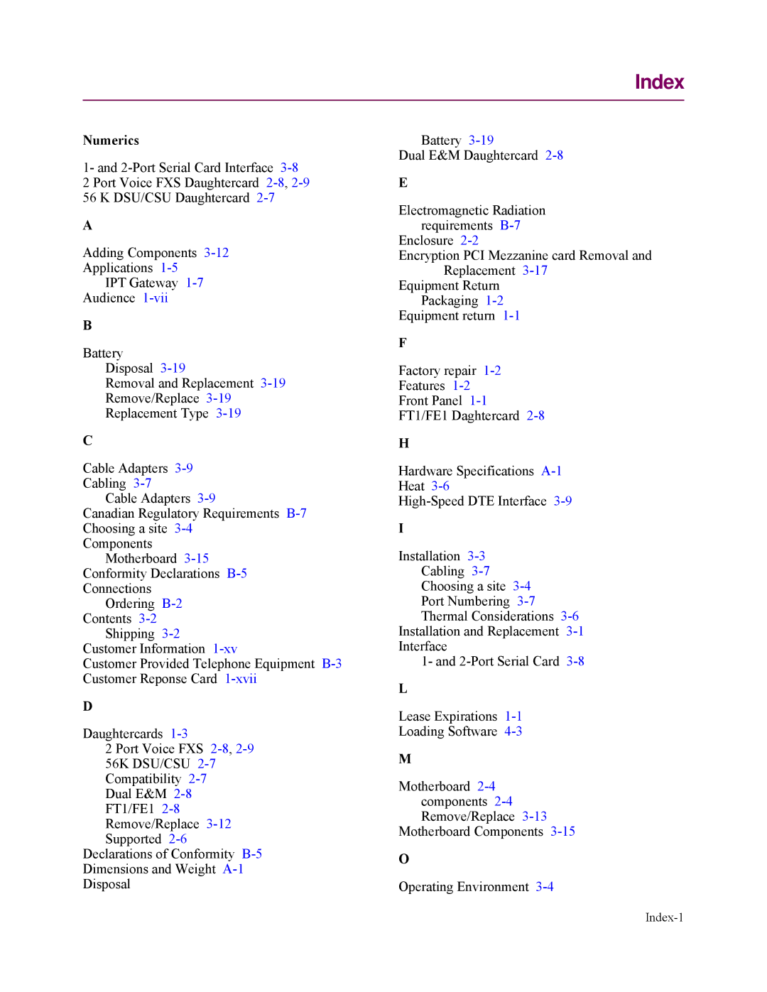 Vanguard Managed Solutions 3400 Series manual Index, Numerics 