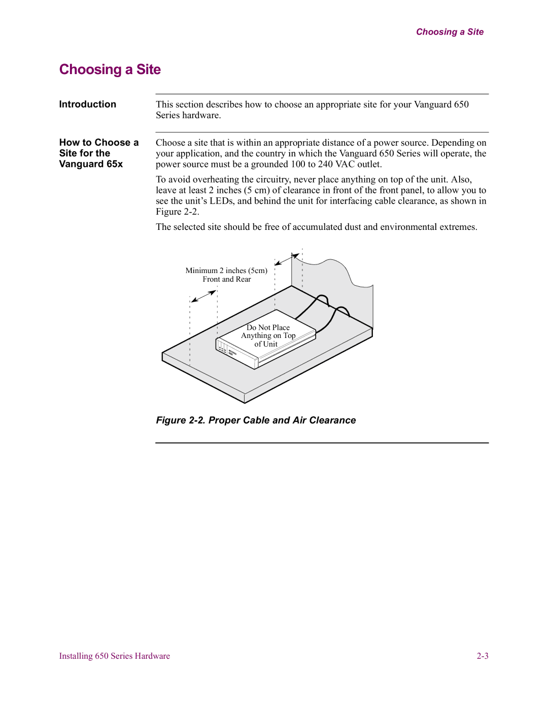 Vanguard Managed Solutions 650 installation manual Choosing a Site, Introduction How to Choose a Site for the Vanguard 